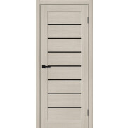 Дверь межкомнатная Браво-22 Экошпон, Cream Melinga, остекленная, black shine, царговая