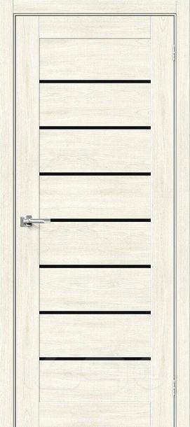 Дверь межкомнатная Браво-22 Экошпон Nordic Oak, остекленная, black shine, без кромки, царговая