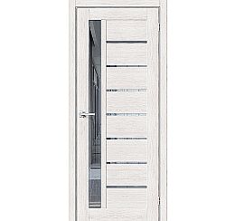 Дверь межкомнатная из эко шпона «Браво-27» Bianco Veralinga остекление Mirox Grey