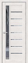 Дверь межкомнатная из эко шпона «Браво-27» Bianco Veralinga остекление Mirox Grey