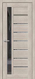 Дверь межкомнатная из эко шпона «Браво-27» Cappuccino Melinga остекление Mirox Grey
