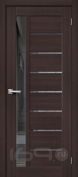 Дверь межкомнатная Браво-27 Экошпон, Wenge Melinga, остекленная, mirox grey, царговая