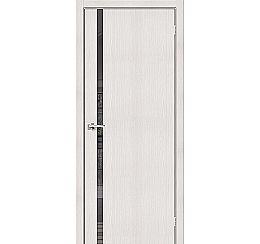 Дверь межкомнатная Браво-1.55 Экошпон Bianco Veralinga, остекленная, mirox grey, кромка abs, каркасно-щитовая