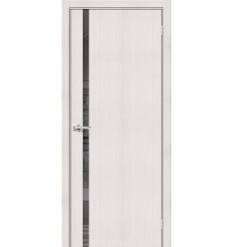 Дверь межкомнатная Браво-1.55 Экошпон, Bianco Veralinga, остекленная, mirox grey, каркасно-щитовая