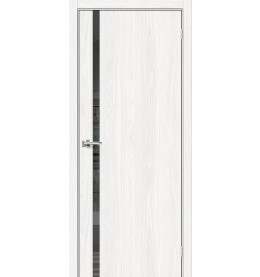 Дверь межкомнатная Браво-1.55 Экошпон, White Dreamline, остекленная, mirox grey, каркасно-щитовая