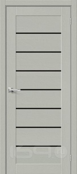 Дверь межкомнатная Браво-22 Экошпон Grey Wood, остекленная, black star, без кромки, царговая