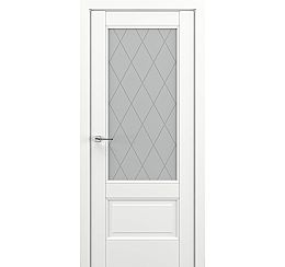 Дверь межкомнатная «Турин В5 (ромб)» Белый матовый остекление Сатинато