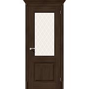 Дверь межкомнатная Классико-33 Экошпон Dark Oak, остекленная, декор багет, сатинат белый художественный, царговая