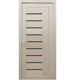 Дверь межкомнатная Y-4 Экошпон, Кремовая лиственница, остекленная, лакобель чёрный, царговая