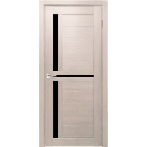 Дверь межкомнатная Z-1 Экошпон Кремовая лиственница, остекленная, лакобель чёрный, царговая
