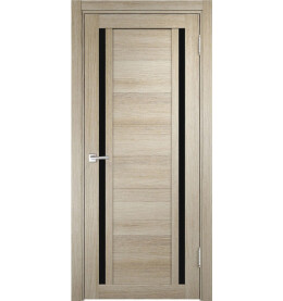 Дверь межкомнатная Z-3 Экошпон, Кремовая лиственница, остекленная, лакобель чёрный, царговая