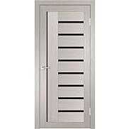 Дверь межкомнатная Y-5 Экошпон, Белая лиственница, остекленная, лакобель чёрный, царговая