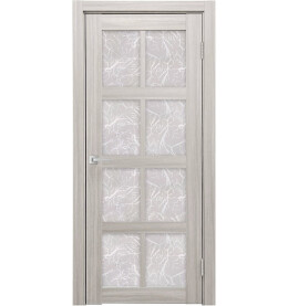 Дверь межкомнатная К-8 Экошпон, Белая лиственница, остекленная, гранит прозрачный, царговая