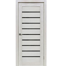 Дверь межкомнатная Х-2 Экошпон, Белая лиственница, остекленная, лакобель чёрный, царговая