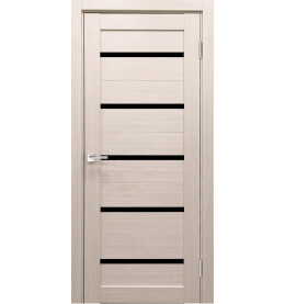 Дверь межкомнатная Х-3 Экошпон, Кремовая лиственница, остекленная, лакобель чёрный, царговая