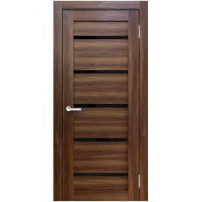 Дверь межкомнатная Х-3 Экошпон Орех, остекленная, лакобель чёрный, царговая