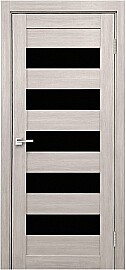 Дверь межкомнатная Х-4 Экошпон, Белая лиственница, остекленная, лакобель чёрный, царговая