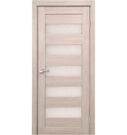 Дверь межкомнатная Х-4 Экошпон, Кремовая лиственница, остекленная, сатинат белый, царговая