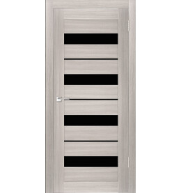 Дверь межкомнатная Х-5 Экошпон, Белая лиственница, остекленная, лакобель чёрный, царговая