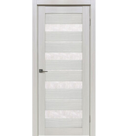 Дверь межкомнатная Х-5 Экошпон, Белая лиственница, остекленная, гранит прозрачный, царговая