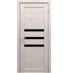 Дверь межкомнатная Х-6 Экошпон, Белая лиственница, остекленная, лакобель чёрный, царговая