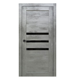 Дверь межкомнатная Х-6 Экошпон, Бетон светлый, остекленная, лакобель чёрный, царговая