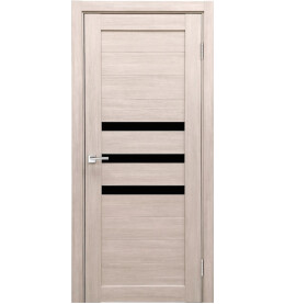 Дверь межкомнатная Х-6 Экошпон, Кремовая лиственница, остекленная, лакобель чёрный, царговая