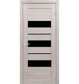 Дверь межкомнатная Х-7 Экошпон, Белая лиственница, остекленная, лакобель чёрный, царговая