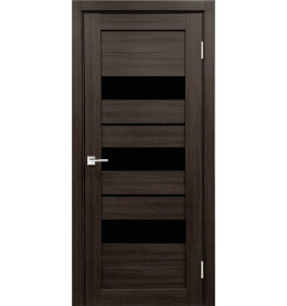 Дверь межкомнатная Х-7 Экошпон, Грей, остекленная, лакобель чёрный, царговая