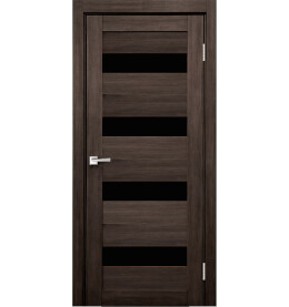 Дверь межкомнатная Х-8 Экошпон, Грей, остекленная, лакобель чёрный, царговая