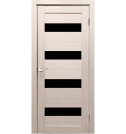 Дверь межкомнатная Х-8 Экошпон, Кремовая лиственница, остекленная, лакобель чёрный, царговая