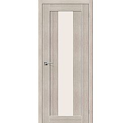 Дверь межкомнатная из эко шпона «Порта-25 alu» Cappuccino Veralinga остекление Сатинато белое