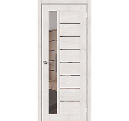 Дверь межкомнатная из эко шпона «Порта-27» Bianco Veralinga зеркало Mirox Grey