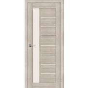 Дверь межкомнатная из эко шпона «Порта-27» Cappuccino Veralinga остекление Сатинато белое