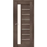 Дверь межкомнатная из эко шпона «Порта-27» Grey Veralinga остекление Сатинато белое
