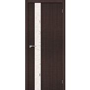 Дверь межкомнатная Порта-51 Экошпон Wenge Crosscut, остекленная, зеркало белое художественное, каркасно-щитовая