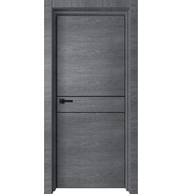 Дверь межкомнатная Лофт-2 Экошпон, Ольха серая, глухая, кромка алюминиевая черная матовая, каркасно-щитовая