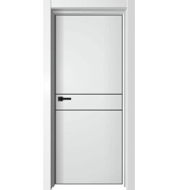 Дверь межкомнатная Лофт-2 Экошпон, Вайт, глухая, кромка алюминиевая черная матовая, каркасно-щитовая