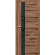 Дверь межкомнатная Лестер 2 Экошпон Американский орех, остекленная, лакобель чёрный, кромка обычная, каркасно-щитовая