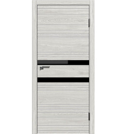 Дверь межкомнатная Новелла 2 Экошпон, Лиственница серая, остекленная, лакобель чёрный, каркасно-щитовая