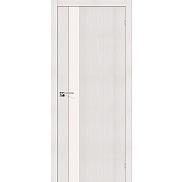 Дверь межкомнатная из эко шпона «Порта-11» Bianco Veralinga остекление Triplex сатин