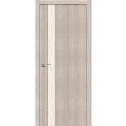 Дверь межкомнатная из эко шпона «Порта-11» Cappuccino Veralinga остекление Triplex сатин