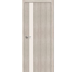 Дверь межкомнатная из эко шпона «Порта-11» Cappuccino Veralinga остекление Triplex сатин