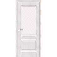Дверь межкомнатная из эко шпона «Прима-3» Bianco Veralinga стекло White Сrystal
