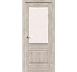 Дверь межкомнатная Прима-3 Экошпон Cappuccino Melinga, остекленная, white сrystal, кромка нет, филенчатая