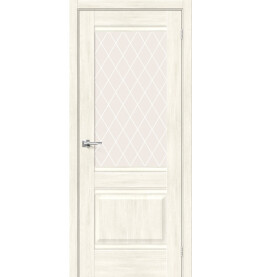 Дверь межкомнатная Прима-3 Экошпон Nordic Oak, остекленная, white сrystal, кромка нет, филенчатая