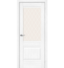 Дверь межкомнатная Прима-3 Экошпон Snow Melinga, остекленная, white сrystal, кромка нет, филенчатая