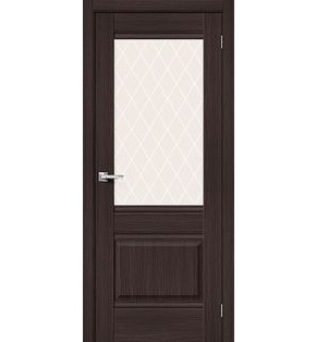Дверь межкомнатная Прима-3 Экошпон Wenge Melinga, остекленная, white сrystal, кромка нет, филенчатая