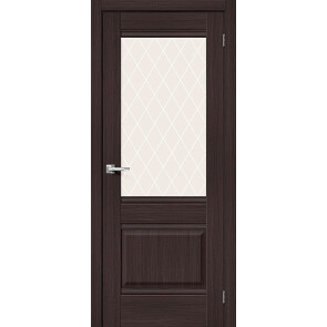 Дверь межкомнатная Прима-3 Экошпон Wenge Melinga, остекленная, white сrystal, кромка нет, филенчатая