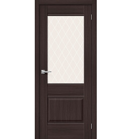 Дверь межкомнатная Прима-3 Экошпон Wenge Melinga, остекленная, white сrystal, кромка нет, филенчатая